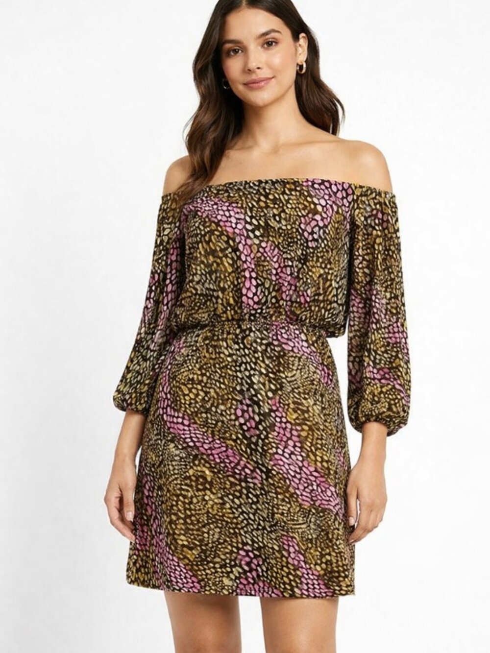 Haven Silk Boho Dress Small Off Shoulder Cold Shoulder Midi Multicolor Flowy